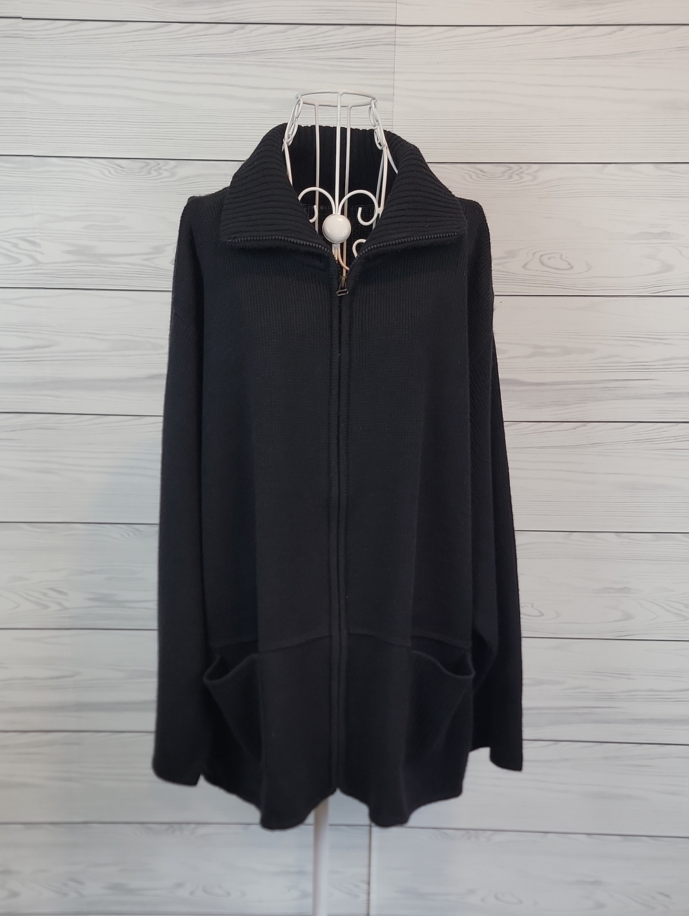 Tally Ho Black Full-Zip Knit Sweater Jacket Womens Size 3X Vintage 90s
